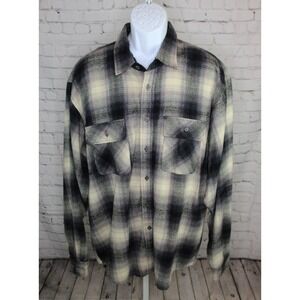 Prides Landing Flannel Shirt Men's XL Tan Gray Black Plaid Long Sleeve Button Up